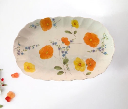 Vintage Mikasa Poppy Love Bone China 15" Oval Serving Platter California Poppies