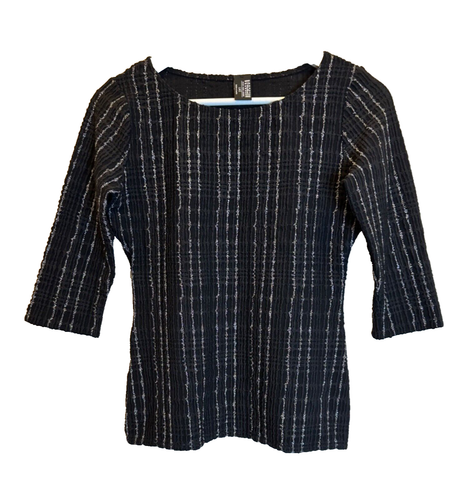 Wolford Size S Lace ¾ Sleeves Women’s Top Black Silver Striped Round Neck