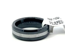 Triton 6.5mm Black Ceramic Beveled Edge Band Ring with Tungsten Center Inlay