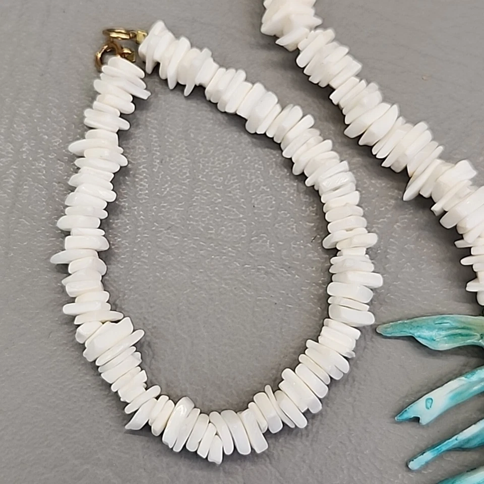 Lote de 3 brazaletes collar concha blanco astillado cuentas azul teñido puntiagudo  Foto 3 de 4