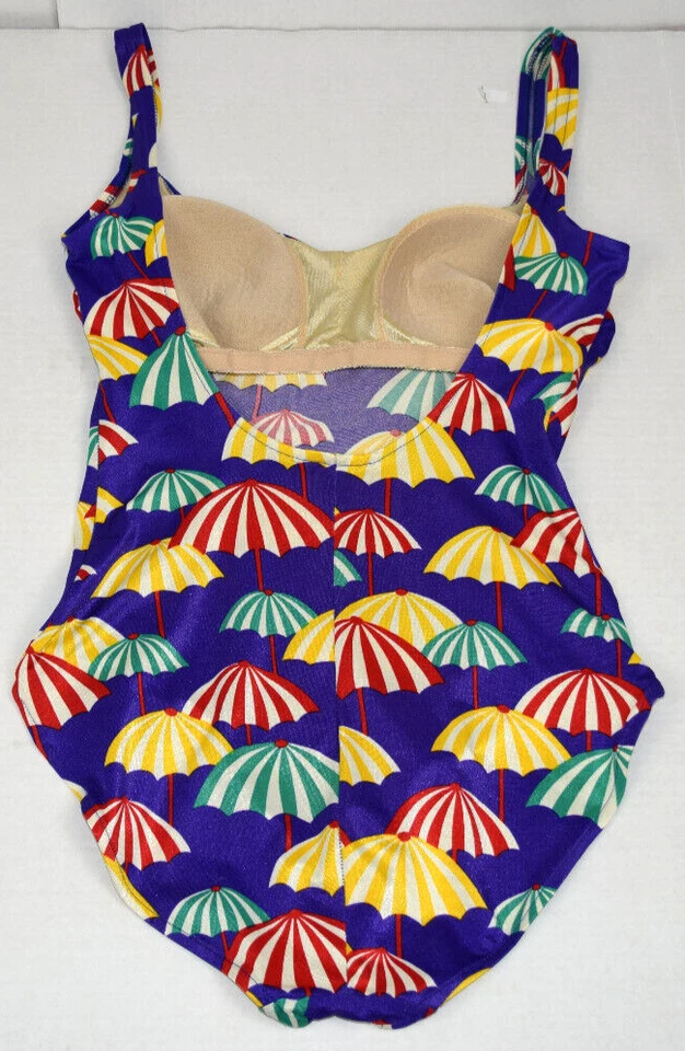 Traje de baño vintage talla M/L años 70 rosa Marie Reid color pop sombrillas azul una pieza Foto 2 de 4