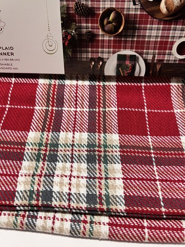 Christmas Holiday Plaid Table Runner 14X72 Red Green North Pole - Picture 2 of 3