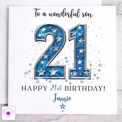 CHRISSIECREATESCARDS Personalised Birthday Card 21st Son Grandson Godson Nephew Friend Male 21st Card