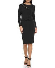 NEW CALVIN KLEIN BLACK JERSEY PLEATED  SHEATH DRESS  SIZE L $109