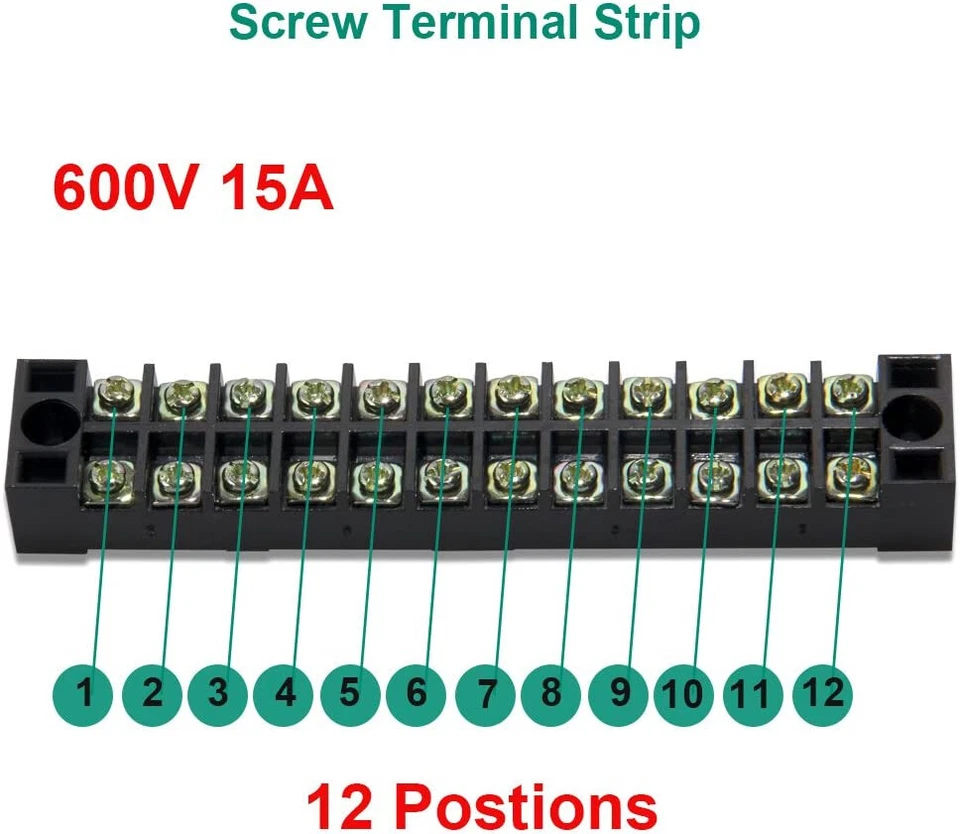 15pcs 5 Sets 12 Positions Dual Row 600V 15A Screw Terminal Strip Blocks w/ Cover - Image 4 of 4