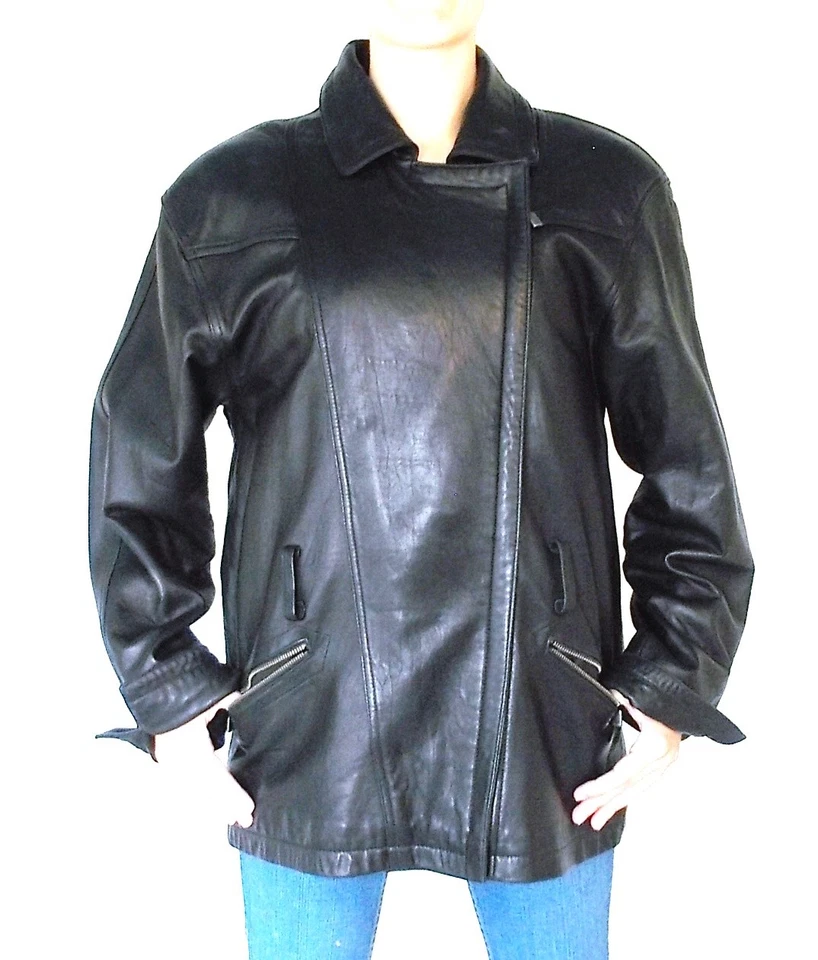 Chaqueta de cuero para motocicleta Coldwater Creek talla L chaleco con cremallera forrado de piel de cordero Foto 2 de 4