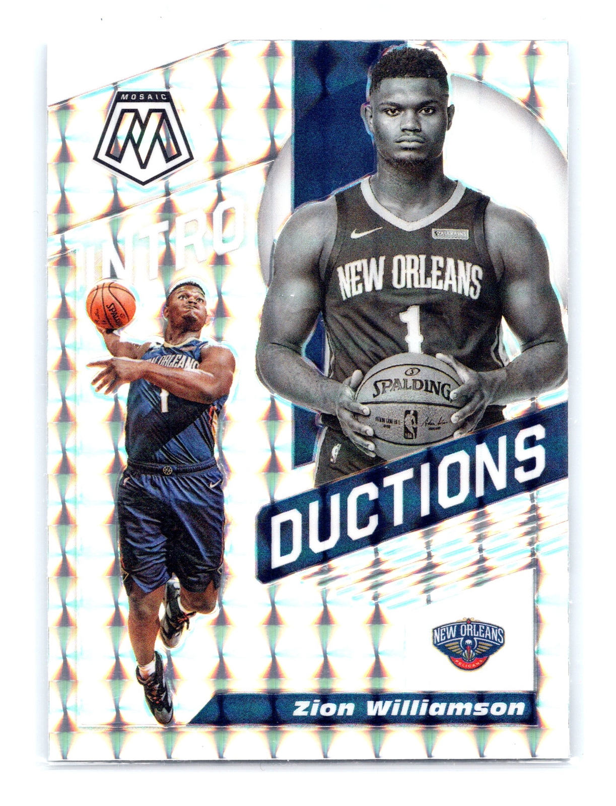 2019  Panini Mosaic #5 Zion Williamson Introductions Mosaic Rookie Card Prizm