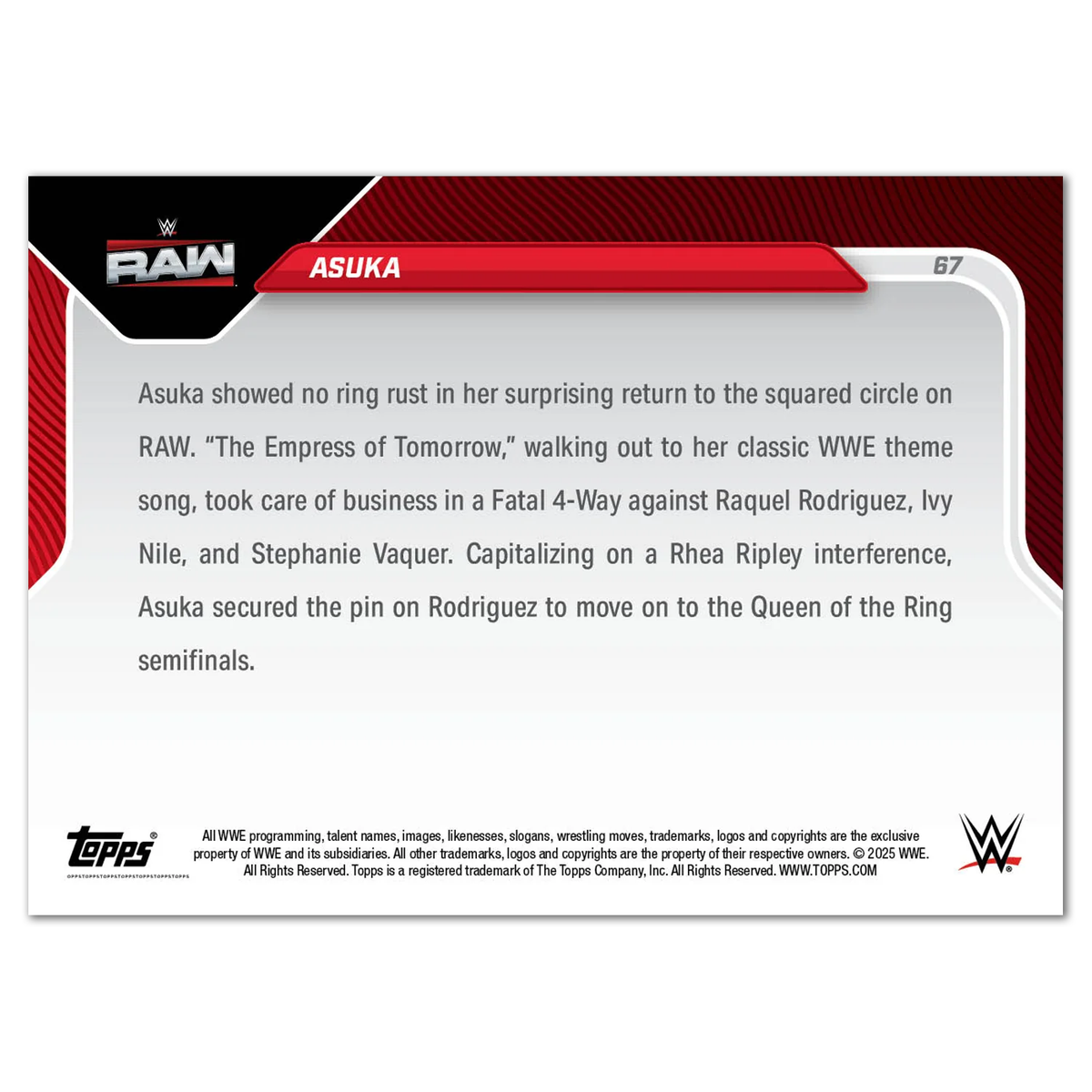 2025 Topps Now WWE #67 Asuka Return RAW - QTY | eBay