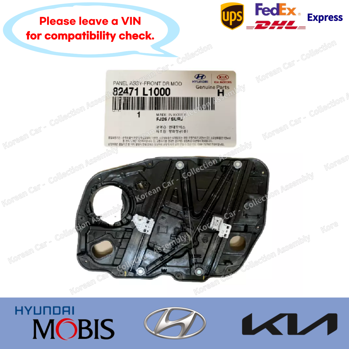 82471L1000 Genuine Front Left Door Power Window Regulator for
