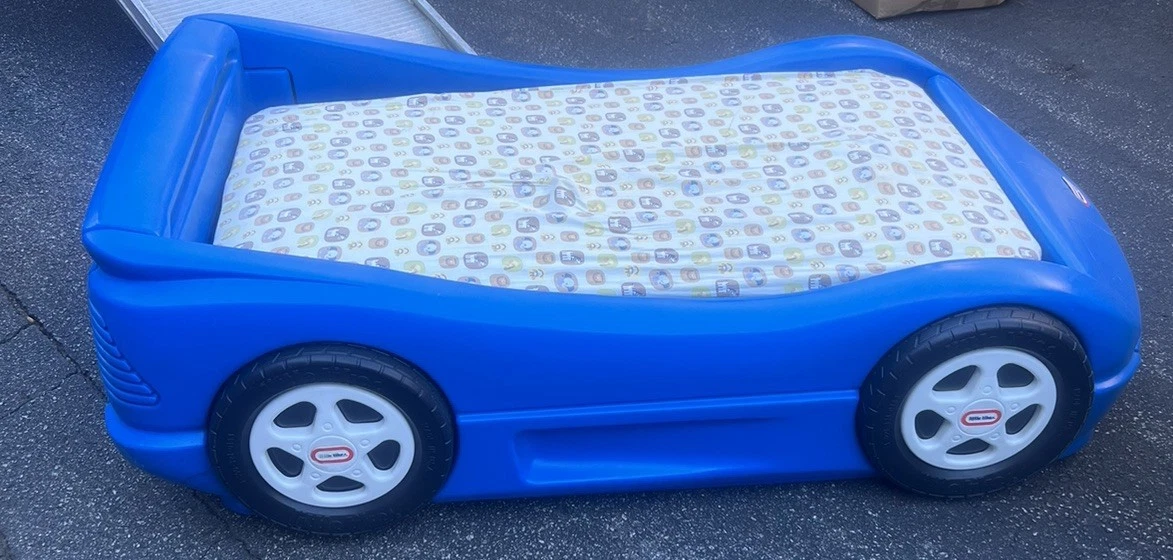 Little Tikes Blue Race Car Bed For Kids. Complete With Mattress