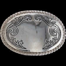 Cowboy Cowgirl Rancher Floral Western Ranch Rodeo Engraved Styl Vtg Belt Buckle