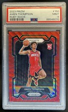 2023-24 Panini Prizm Amen Thompson RC Prizm Ruby Wave Rookie #150 Rockets PSA 9