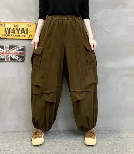 Freizeithose modisch mehrere Taschen einfarbig große Größen lockere Hose Damen - Bild 19 von 20