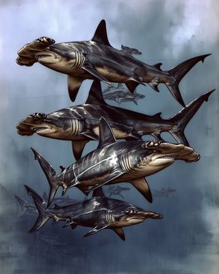 #ad 8x10 Hammerhead sharks school underwater blue ocean 929202825 $6.95