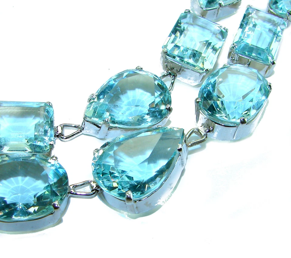 Collar de plata de ley 925 aguamarina 168,5 quilates artesanal piedras preciosas azules Foto 2 de 4