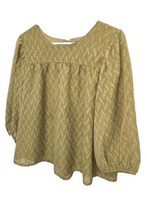 Ophelia Roe Womens Blouse Olive Green Texture Size Medium Peasant Balloon Sleeve
