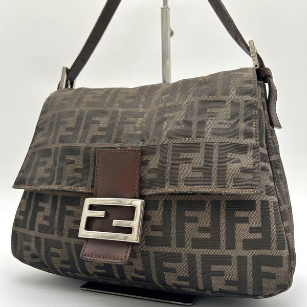 Fendi Mamma Baguette Zucca Canvas Leather Shoulder Bag Brown Vintage Japan Used