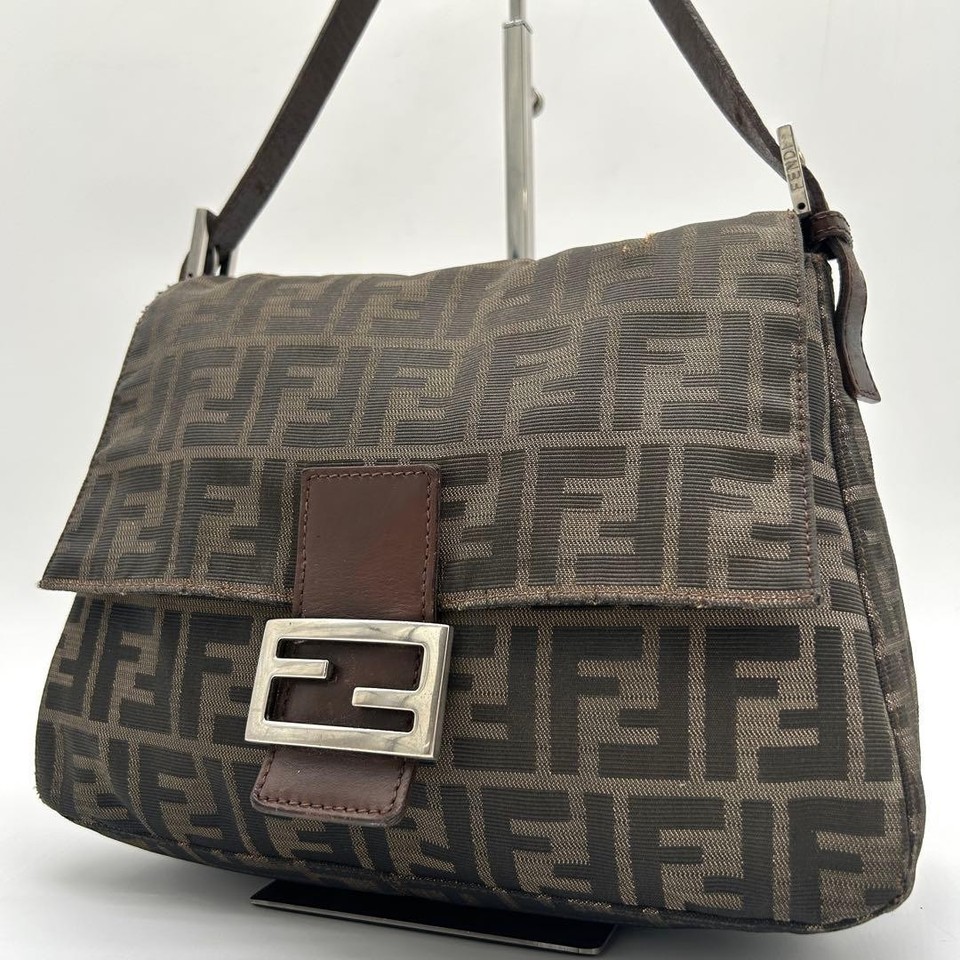 Fendi Mamma Baguette Zucca Canvas Leather Shoulder Bag Brown Vintage Japan Used