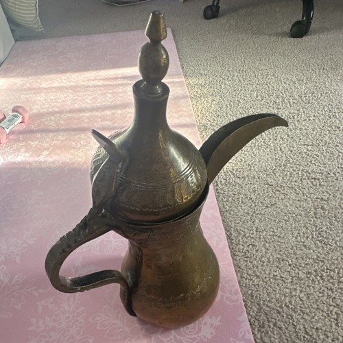 Middle Eastern Handmade Brass Dallah Coffee Pot with Ornate Engraving