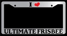 Chrome License Plate Frame "I Heart Ultimate Frisbee" Auto Accessory Novelty