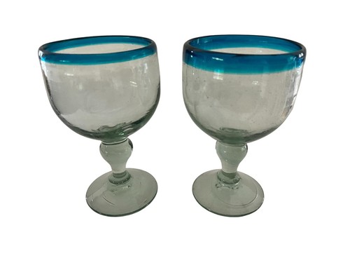 Hand Blown Large Heavy Bubble Seed Margarita Frozen Drink Glass 21 Oz Goblet - Picture 3 of 21