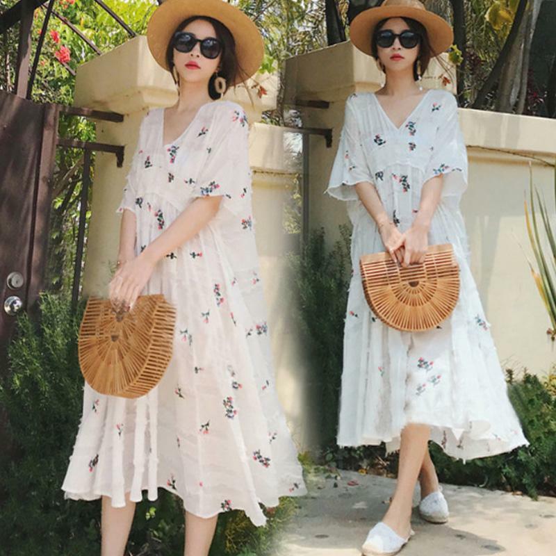 Summer Fashion Maternity Dresses Cotton Linen Flower Women 