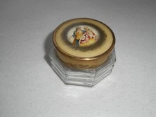 Vintage Vanity Glass Cosmetic Jar Victorian George & Mary Washington? on Lid