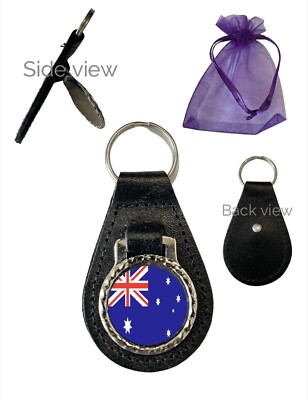 Schlüsselanhänger Australien Nationalflagge schwarz Echtleder gewölbt