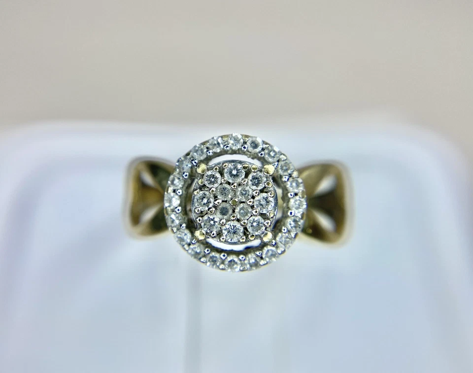 10k Yellow Gold Designer Natural Round Diamond Pave Cluster Halo Cocktail Ring - Image 2 of 4