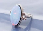 Vintage Zuni Sterling Silver Oval White Opal band Ring size 6