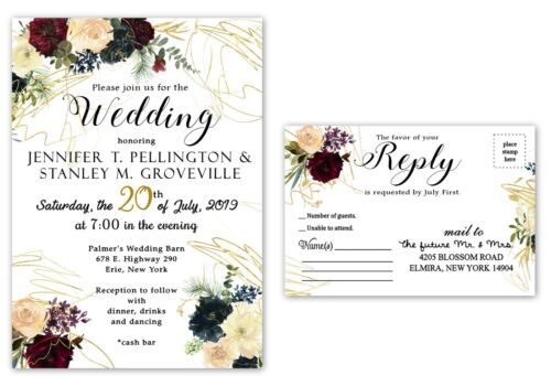 Wedding Invitations With Rsvp Set Of 75 Personalized Custom Invites - Picture 1 of 3
