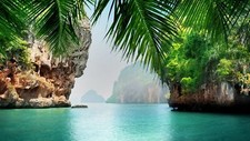 Landscape nature rocks mountains water trees leaves Custom Gaming Mat Desk