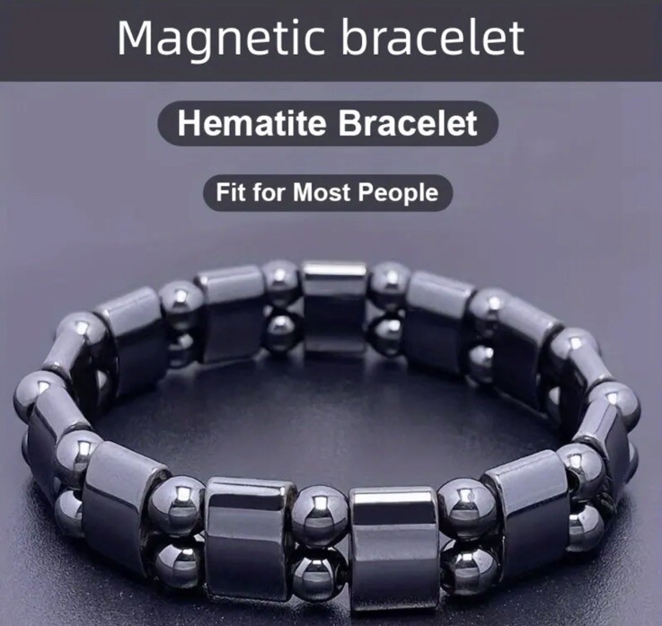 Magnetic Rounded Bead Hematite Bracelet In Gift Box Pain Relief Elastic ...