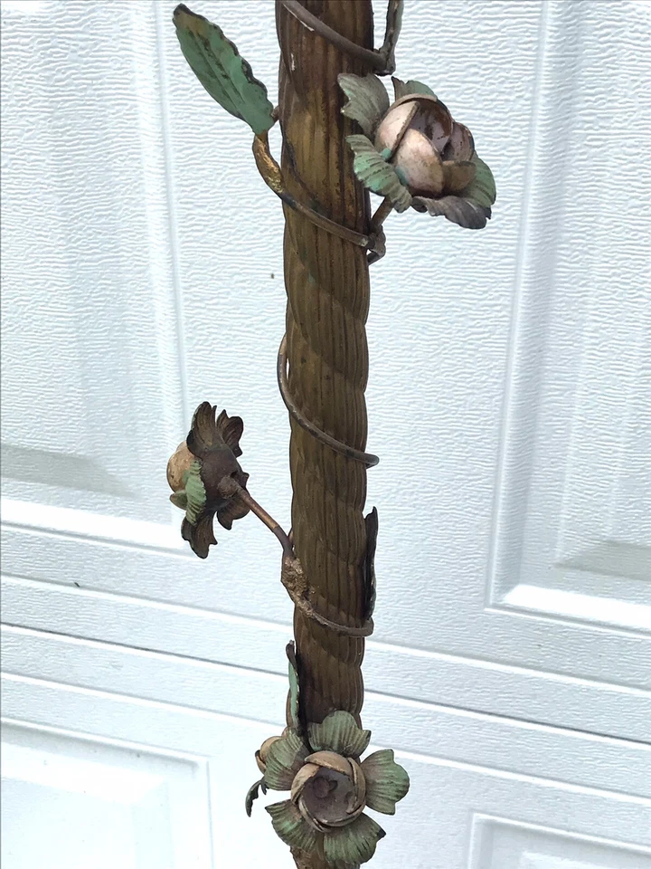 RARE MOE BRIDGES ART DECO FLOOR LAMP RARE CAST IRON FLORAL AND GLASS BEADS (2) - Image 4 of 4