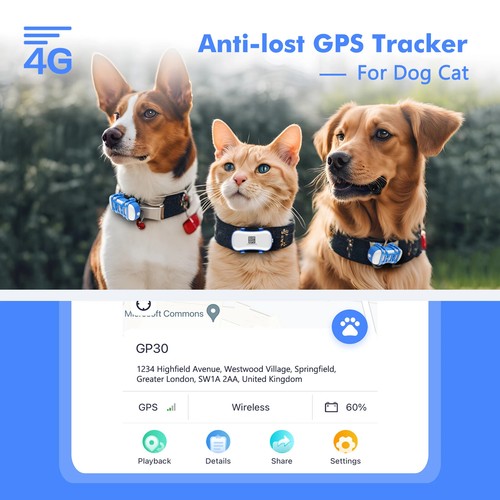 4G Dog Cat GPS Tracker for Pets - Waterproof Smart Locator with App, Live Track