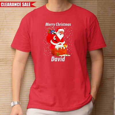 Personalisiertes T-Shirt Frohe Weihnachten Santa Name bedruckt lustig Xmas Unisex T-Top