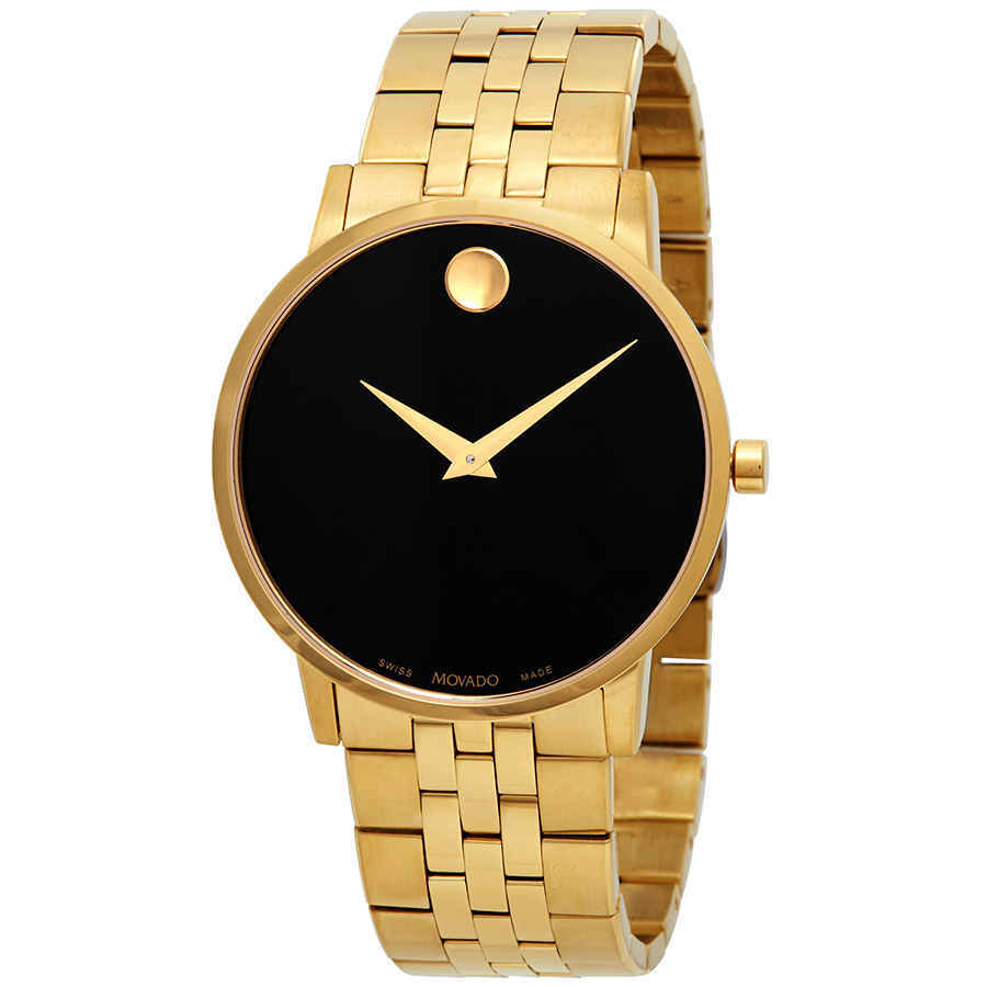 Мужские часы Movado Museum с классическим черным циферблатом из желтого золота PVD 0607203