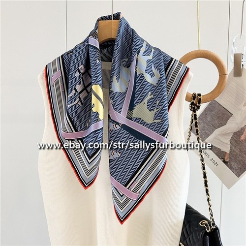 Sallys Boutique 16 Momme Twill Silk Horses Stripes Print Double Face Scarf 26" - Picture 2 of 8