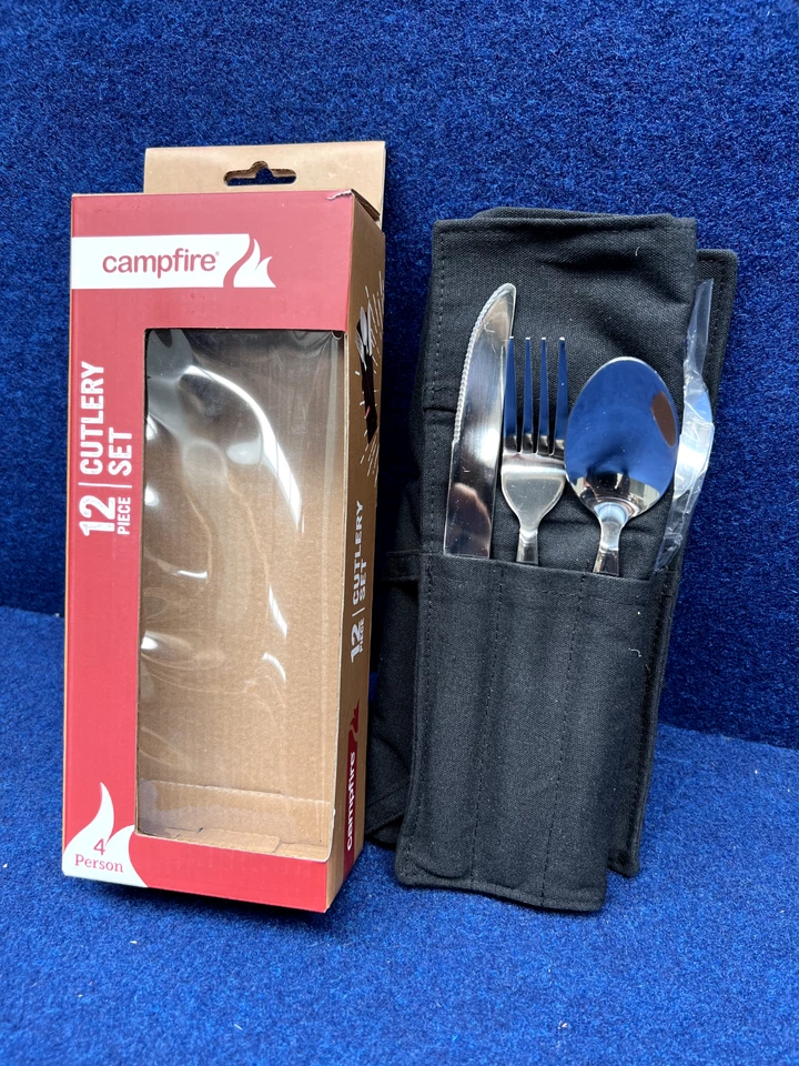 Juego de cubiertos Campfire 12 piezas TOTALMENTE NUEVO x4 tenedor, x4 cuchara, x4 cuchillo con bolsa de transporte Foto 2 de 4