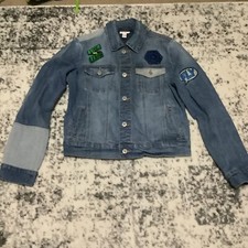 Kids Cat Jack Jean Jacket Light Wash Denim Patches Writing L 12/14