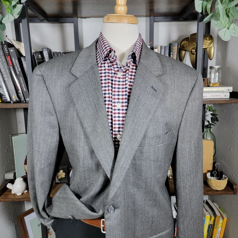 Abrigo Blazer Deportivo Club Room Para Hombre Dos Botones Gris Espiga Lana Cachemira 46L Foto 2 de 4