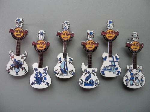 Hard Rock Cafe Amsterdam 2012 - Dutch Delft Blue Tiles -  6 pc Guitar Pin Set