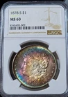 1878-S Morgan Silver Dollar NGC MS63 Rainbow Toned Coin US $1 Vivid Color Toning