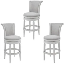 Home Square 3 Piece Upholstered Wood Bar Height Swivel Barstool Set in White