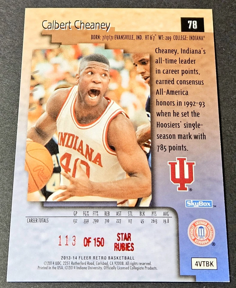Star Rubies /150 2013-14 Fleer Retro 1996-97 Skybox Premium Calbert Cheaney #78 - Image 2 of 2