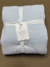 Pottery Barn LoveShackFancy BelgianFlax Linen Lace Trim Duvet Cover F/Q Blue NWD