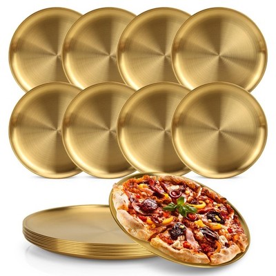 8 Pack 10 inch Gold Pizza Pan, Stainless Steel, Round, Baking Tray, Heavy Duty