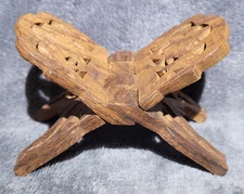 Vintage Mini Carved Wood Foldable Book Holder Stand Magazine Rack Traditional