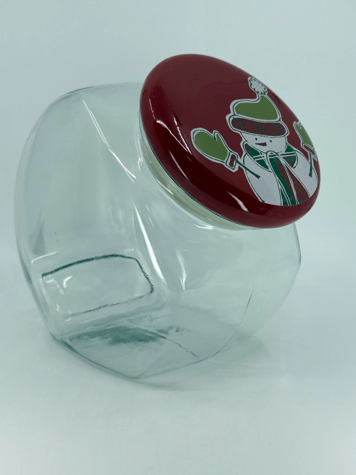 Vintage Large General Store Clear Glass Slanted Candy / Cookie Jar w/ Lid /1990s