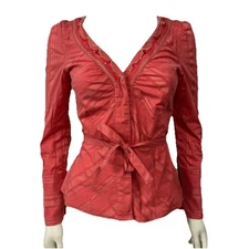 Vero Moda Coral Pink Beaded Slim Fitted Boho Cocktail Party Shirt Top Small